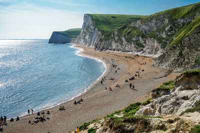 High angle view of people on beach