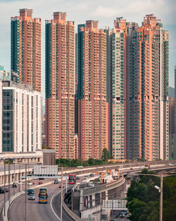 High angle view of street amidst buildings in city