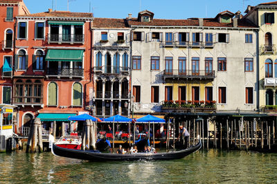 View of boats in city