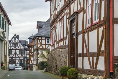 Street with historic half-timbered houses in braunfels old town, germany