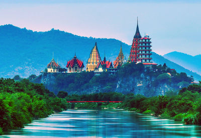 View of temple building by river