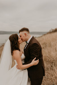 Portrait of bride holding bouquet