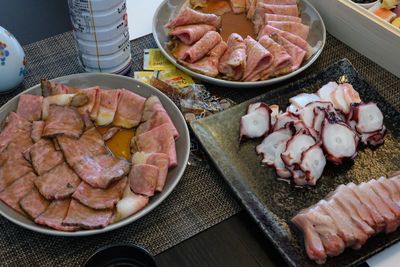 High angle view of food in plate on table