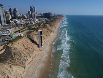 High angle view of beach against sky