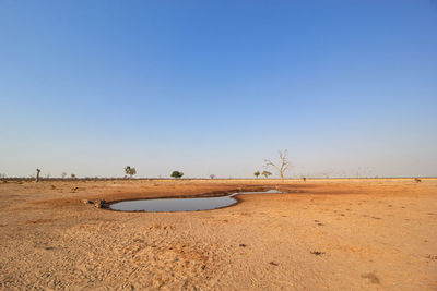 Scenic view of land against clear blue sky