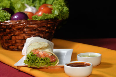 Close-up of food in plate on table