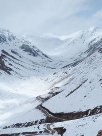 Scenic view of snow covered mountains against sky