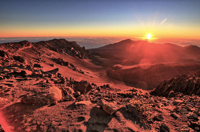 Scenic view of the volcano haleakala  against sky during sunrise