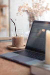 Close-up of coffee served on table