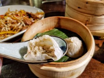 Close-up of food in bowl on table