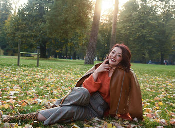 Woman sitting in park