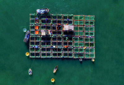 High angle view of boats in lake