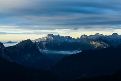 Scenic view of snowcapped mountains against sky