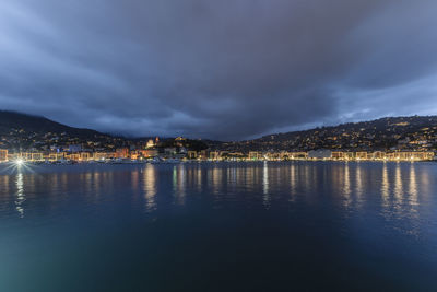 Scenic view of sea against sky at night