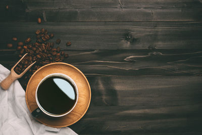 Directly above shot of coffee cup on table