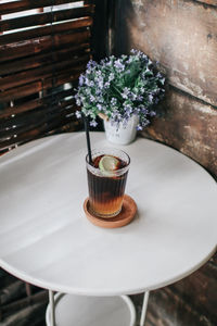 High angle view of potted plant on table