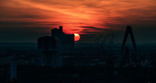 Romantic sunset over cologne, germany.