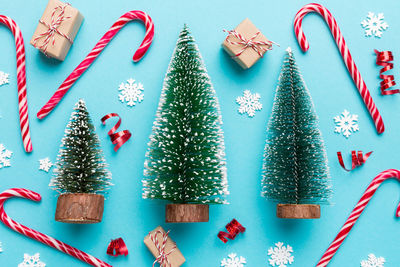 Directly above shot of christmas decorations on table