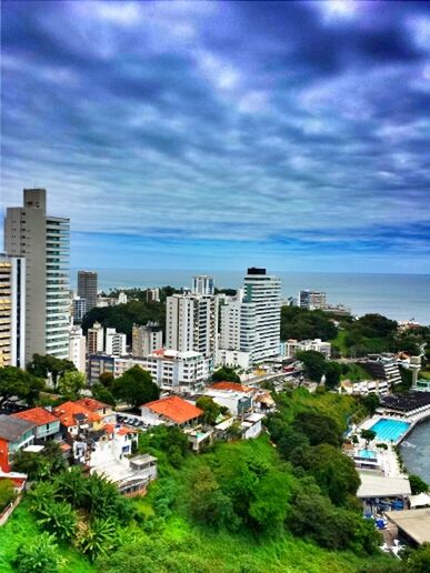 building exterior, architecture, city, built structure, sky, tree, cloud - sky, cityscape, skyscraper, cloudy, modern, cloud, office building, residential district, tall - high, residential building, high angle view, growth, city life, tower