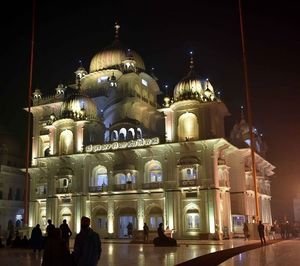 Illuminated cathedral at night