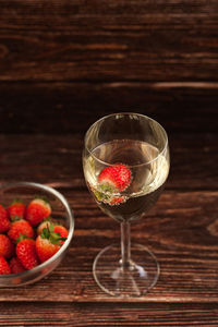 High angle view of strawberries on table