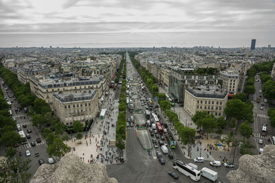 High angle view of street amidst buildings in city