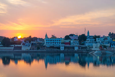 View of buildings at sunset