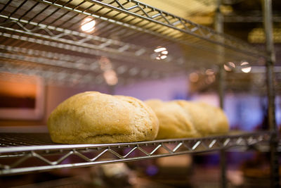 Close up photo of loaves of bread in bakery