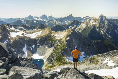 Successful hiking trip ends with stunning view of endless mountains.