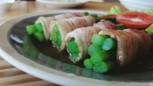 Close-up of sushi in plate