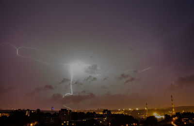 Panoramic view of illuminated city against sky at night