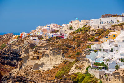 View of old town against clear blue sky