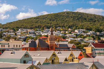 High angle view of townscape against sky