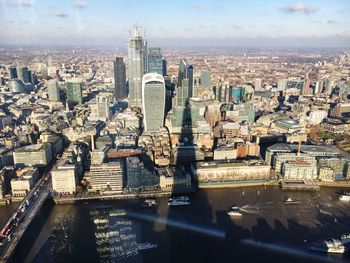 High angle view of buildings in city