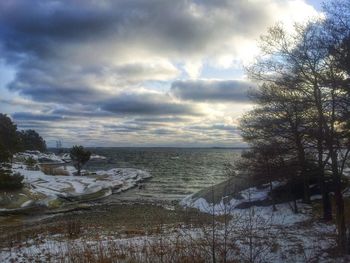 Scenic view of sea against cloudy sky