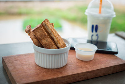 Close-up of breakfast on table