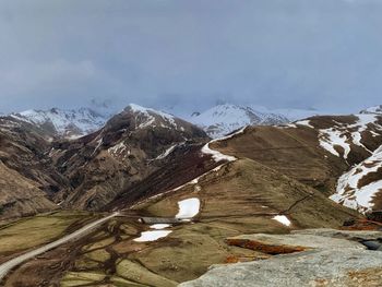 Scenic view of snowcapped mountains against sky