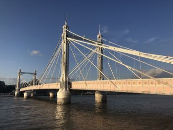 Golden gate bridge over river against sky