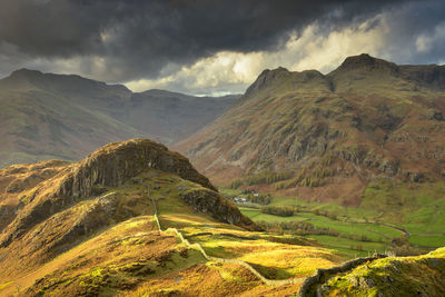 Scenic view of langdale pikes from lingmoor fell against sky