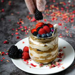 Close-up of dessert in plate on table