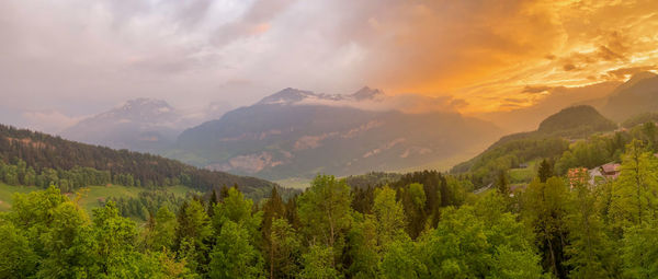 Panoramic view of landscape against sky during sunset