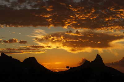 Scenic view of silhouette mountains against sky during sunset