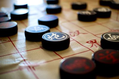 Close-up of coins on table