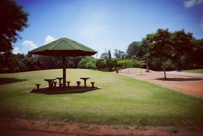 Gazebo in park against sky