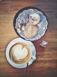 High angle view of coffee on table