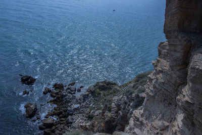 High angle view of rocks on beach