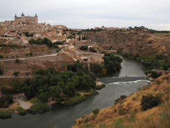 High angle view of bridge over river in toledo 