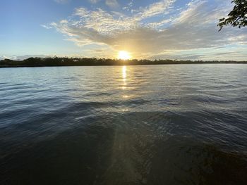 Scenic view of lake against sky during sunset