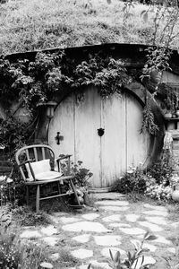 Empty chairs in backyard