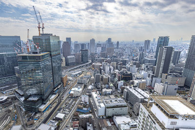 High angle view of cityscape against sky